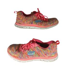 Skechers Flex Appeal Rainbow Multicolor Knit Lace Up Athletic Shoes Women Size 8